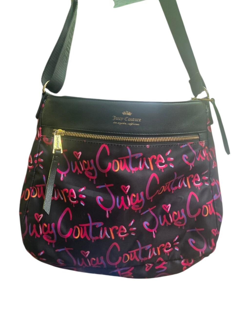 Juicy Couture Black Nylon Hobo Bag with Pink Graffiti Logo